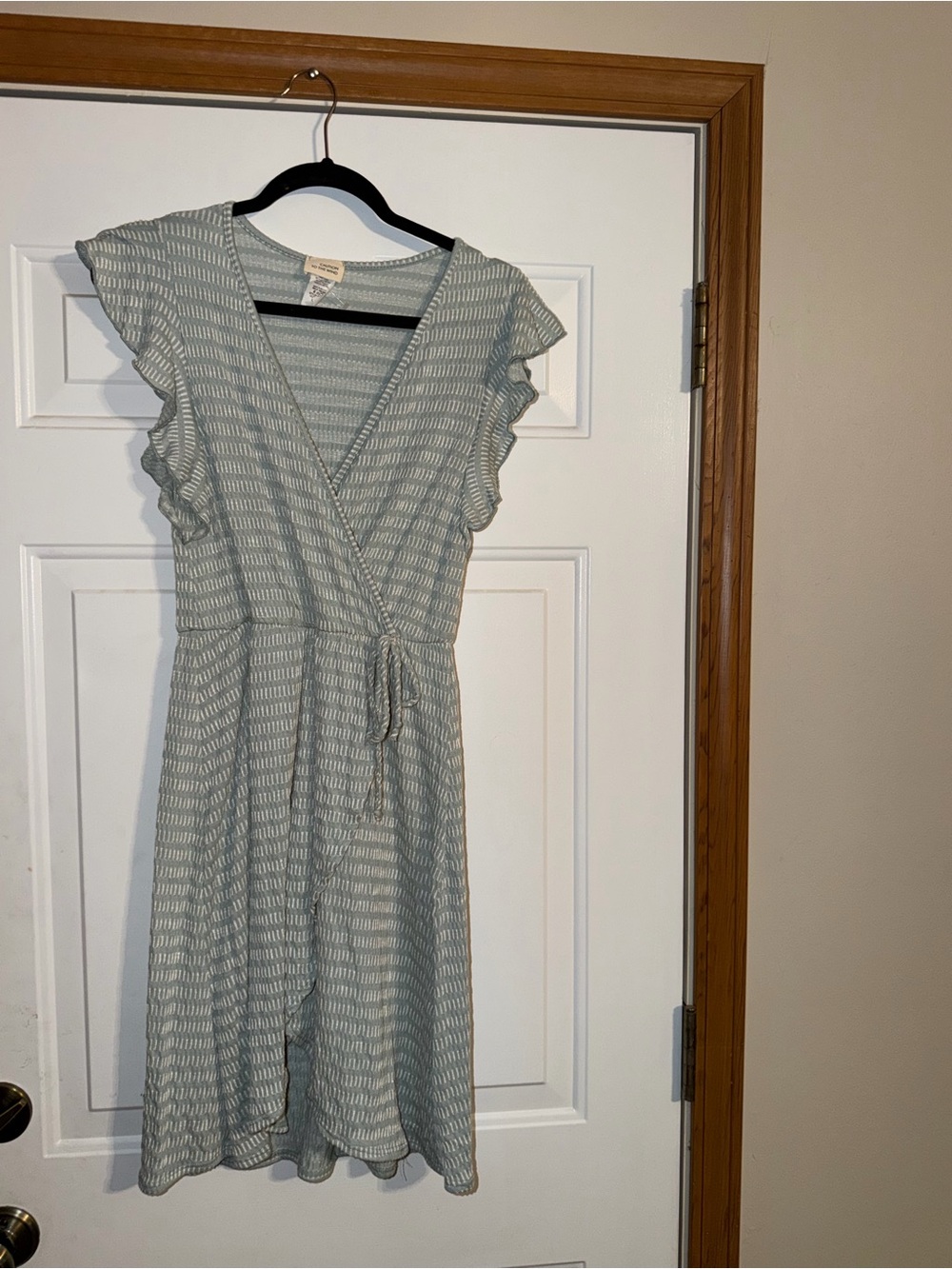Caution To The Wind Sage Green Wrap Midi Dress with Ruffle Sleeves